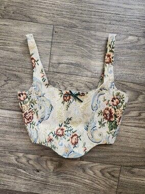 With Jean Cindy Floral Tapestry Corset Bustier Tabi Top Size Medium